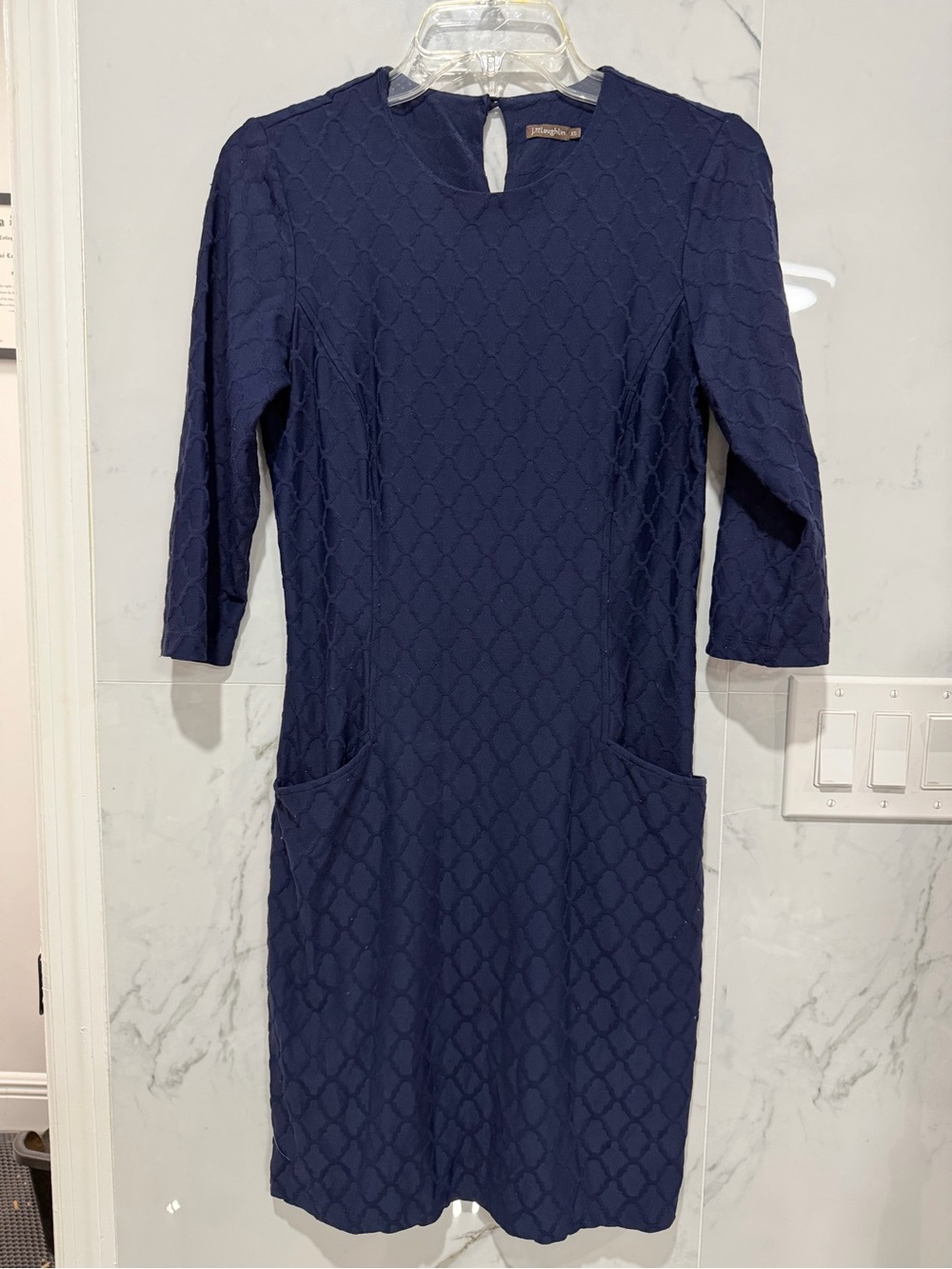J. McLaughlin XS Catalina cloth Navy Textured Shift Dress with Pockets